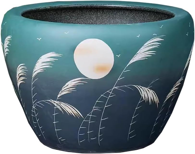Fish Tank Garden Large Cylinder Ceramic Water Tank Goldfish Tank Lotus Bowl Lotus Water Lily Pot Garden Hydroponic Tank Fish Tank Decor(42cm)
