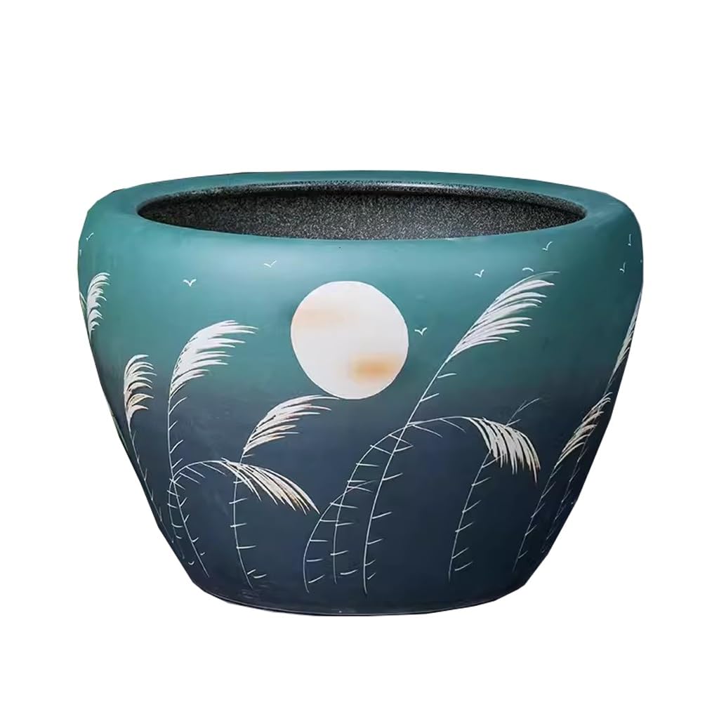 Acuario Tanque de Agua de cerámica de Cilindro Grande for jardín, Tanque de pez Dorado, Cuenco de Loto, Maceta de Lirio de Agua de Loto, Tanque hidropónico Decoración De Acuarios(53cm)