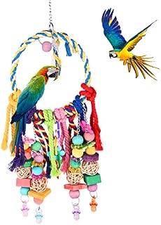 Jodsen Bird Toys Bird Parrot Rope Ring Swing Hanging Toys Colourful Chewing Toys Parrot Bite Toy Bird Cage Accessories for Budgie Lovebirds Small Parakeets Cockatiels Finches Conures