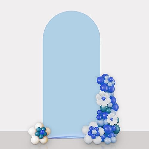 AIBIIN Telón de fondo de pared de arco azul de 2.6 x 6 pies, cubierta de fondo redondo de color sólido, cubierta de marco de arco redondo de 2