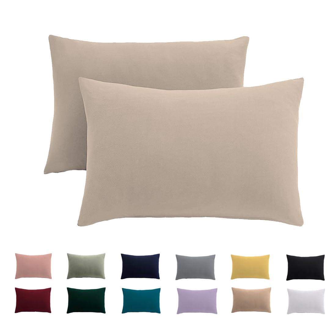 Kissenbezug 70x90 2er Set - Kopfkissenbezug 70 x 90 cm Warmes Beige Für Kissen 100% Mikrofaser Kissenhülle Bügelfrei & Knitterfrei mit Reißverschluss