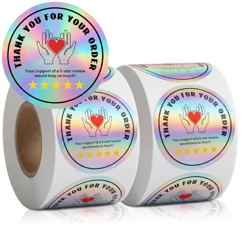 Fulmoon 1000 Pcs Thank You for Your Order Stickers Bulk, Round, Holographic