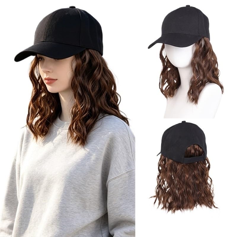 Perruque cheveux courts bouclés marron pour balades et sorties de plein air