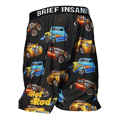 BRIEF INSANITY Hot Rod Boxer Briefs for Men and Women | Vintage Car Print Boxer Shorts - Funny, Humorous, Novelty Underwear