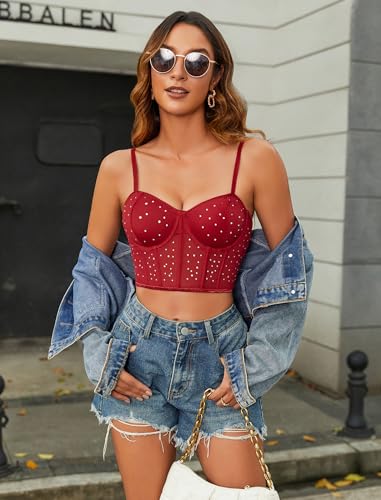 Image of Avidlove Corset Tops for Women Push Up Bustier lingerie Mesh Sexy Going Out Party Club Top