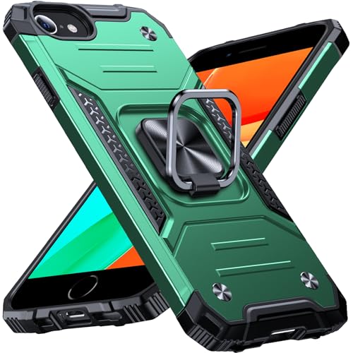 Image of Anqrp Heavy Duty Case for iPhone 6 /7 /8 /SE /SE2 Case with Enhanced Ring Holder Grip Stand, Military Grade Shockproof Rugged Drop Protective Silicone Hard Slim iPhone SE Phone Case Cover,Forest Green