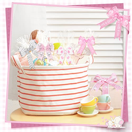 8 Roll Baby Elephant Grosgrain Ribbon 7/8 Inch Baby Shower Craft Ribbon It's A Boy/Girl Foot Print Ribbon For Gift Wrapping Baby Shower Gender Reveal Party Diaper Cake Decor, 40 Yard Total (Pink) #TOP5