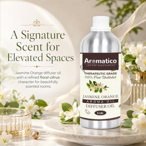 Image of AROMATICO Jasmine Orange Diffuser Oil with Strong, Long-Lasting Aroma. Premium Aroma Oil for Homes, Offices & Showrooms. Aromatherapy, Diffusers, Air Purifiers, Vaporizers - 1 L (1000 ml)