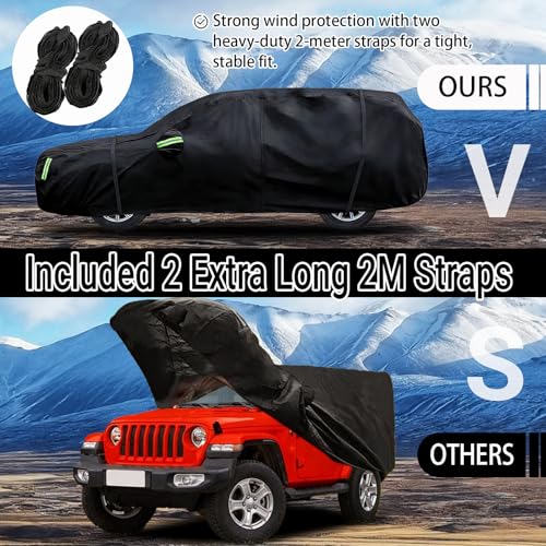 Image of Car Cover Fit for Jeep Wrangler 2 Door Custom Fit 1987-2025 JK JL CJ YJ TJ | Heavy Duty, Waterproof, All Weather Outdoor Car Cover with Door Zipper for Sun, Rain, Dust, Snow & UV Protection