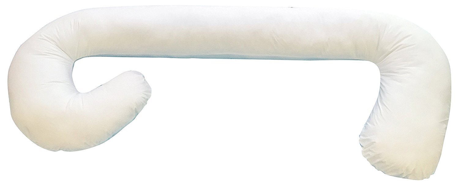 C Shaped Pregnancy Pillow, Expectant Mom Maternity Essential Belly, HIPS, Legs & Back Support for Sleeping with Removable Cover, White