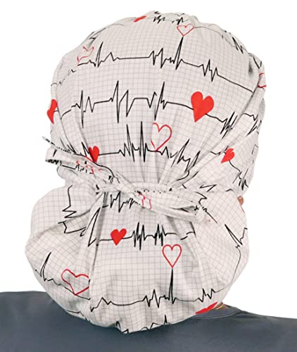 Sparkling Earth Heartbeats On White Banded Bouffant Ponytail Classic Surgical Style Scrub Working Cap - Made In The Usa! #TOP1