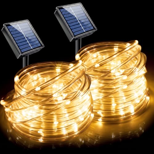 LitHome 2 Pack Total 66FT 200 LED Solar Rope Lights Outdoor Waterproof