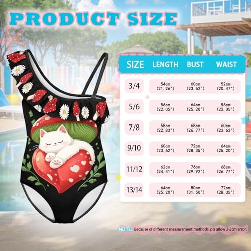 Image of Ladybug Swimsuits for Girls 5-14 One Piece Bathing Suit Kids One Ruffle Shoulder Beach Sport Swimwear