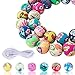 WXBOOM 100pcs Assorted Handmade Colorful Pattern Beads Fimo Polymer Clay Round Spacer Bulk Beads with 1 Pair of Scissors and 1 White Cord (10mm) for Jewelry Making