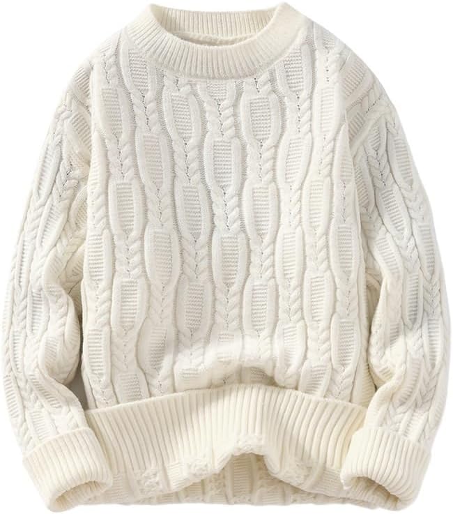 Men's Twists Knitting Round Neck Sweater Casual Pullover Warm