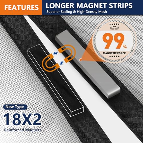 Fliegengitter Balkontür Magnet Super Angebot, Selbstschließend Fliegengittertür Ohne Bohren,Insektenschutz Mückenschutz Tür mit Velcro und starken Magneten, Ideal für Terrassentür 90x210cm