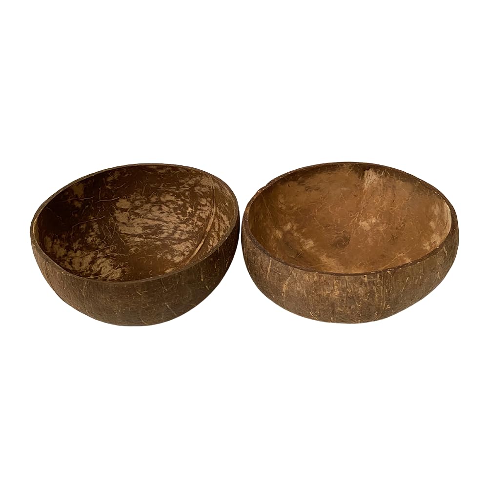 VIE Coconut Bowl, Natural Textured Finish, Large, 13-15cm Diameter, Set of 2