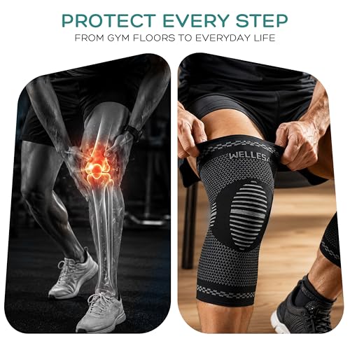 Image of WELLESA Knee Cap for Men & Women | 3D Knitted 100% Nylon | High Compression Knee Support for Pain Relief, Gym & Sports | Breathable Knee Brace | Soft & Comfortable | 1 Pair (Neosoft, M)