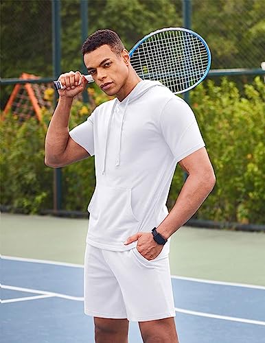Coofandy Mens 2 Piece Short Sleeve Hooded Athletic Tracksuit Casual Sports Sweatsuit Workout Gym Hoodie And Shorts Set #TOP1