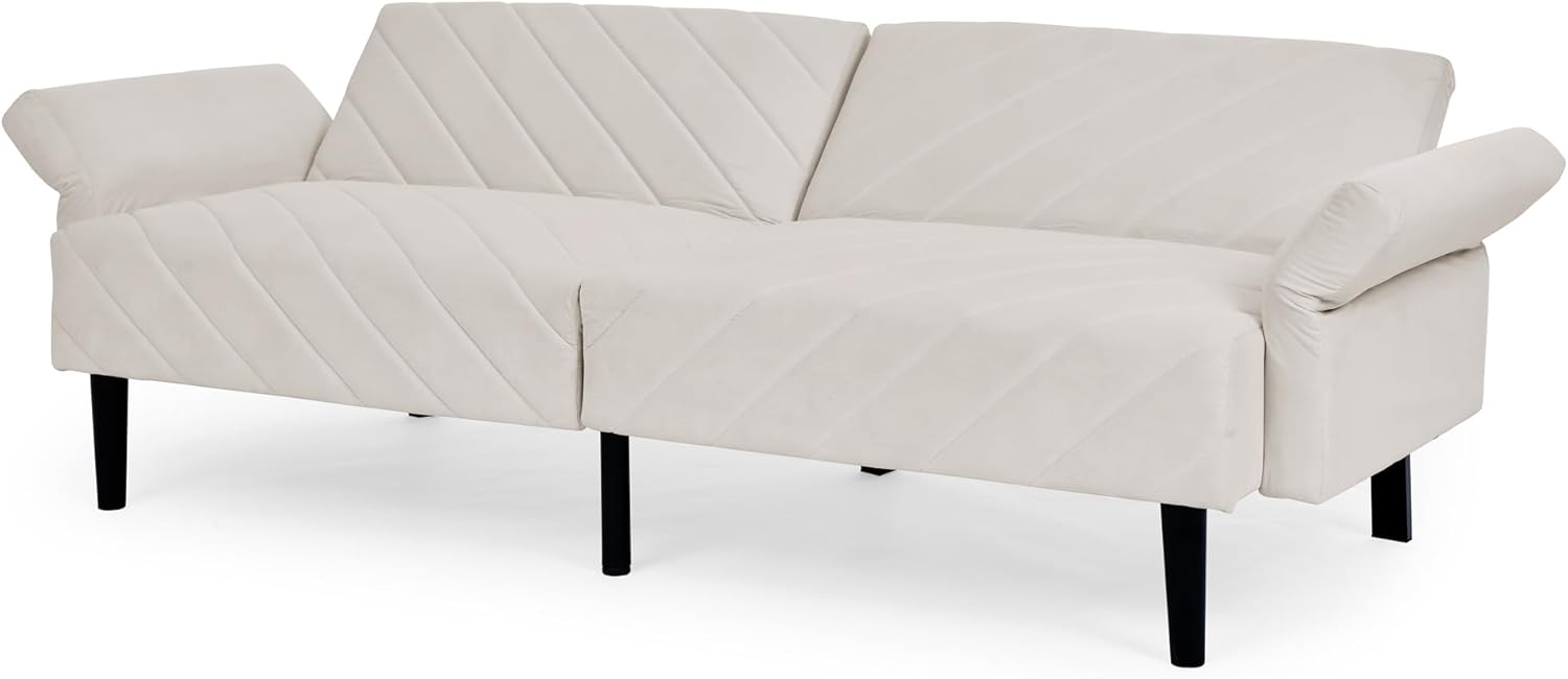 Convertible Velvet Futon Couch with Adjustable Armrests - Mid-Century Modern Folding Sofa Bed for Apartments, Comfortable Recliner with Extended Sleeper Area
