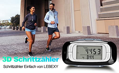 LEBEXY Schrittzähler Clip Einfache Pedometer Fitness Tracker Bedienung Testsieger Schritt/Distanz/Kalorien/Zähler Counter, Ohne Bluetooth/App/Handy, 3D Schrittzähler mit großem Display