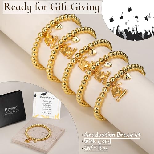 Graduation Gifts for Her 2025, 2025 Graduation Gifts High School College Graduation Gifts for Teen Girls 5th 8th Grade Masters Degree Grads Initial Bracelets for Women Letter A-Z Charm Bracelet Daughter Niece Granddaughter Girlfriend Jewelry