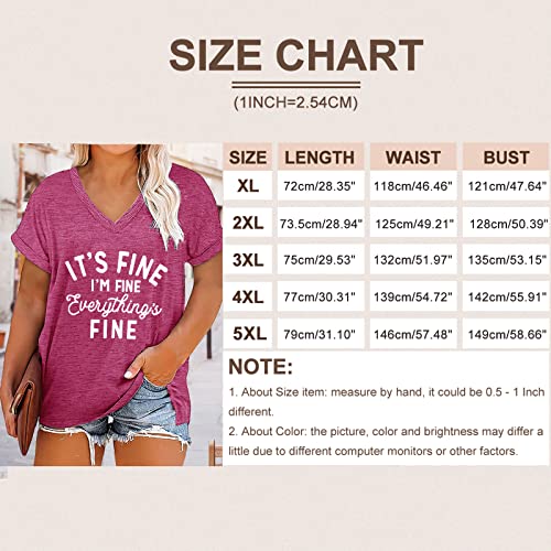 Its Fine Im Fine Everything Is Fine Plus Size Shirt Women Inspirational Letter Short Sleeve Tops (Purple, 3Xl) #TOP4