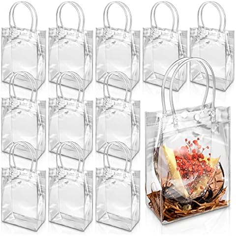 Oomcu 18 Pack Clear Plastic Gift Bags with Handle,9.06" x 6.7" x 2.76" Reusable PVC Wrap Tote Bags for Shopping Retail Goodies Business Boutique Wedding Birthday Baby Shower Party Favor halloween Cover