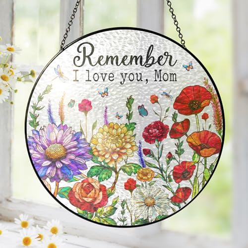 FLAGWIX Gifts for Mom from Daughter Son - Stained Glass Window Hanging with Base 8 in - Gardening Birthday Gifts for Mom from Kids, Best Presents for Moms Mama, Sun Catchers Indoor Window