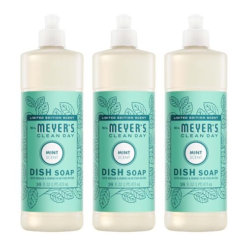 Image of MRS. MEYER'S CLEAN DAY Liquid Dish Soap, Mint Scent, 16 Fl Oz Bottle - 3 Pack
