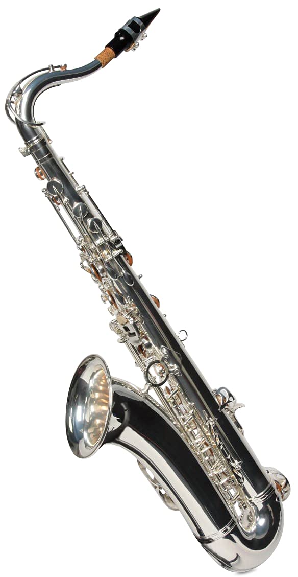Saxofón tenor original, bañado en plata auténtica, incl. maleta rígida y accesorios, nuevo