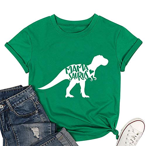 T&Twenties Womens Dinosaur Shirt Mama Saurus Tee Shirt Cute Graphic Print Tees Casual O-Neck Short Sleeve Tee Top