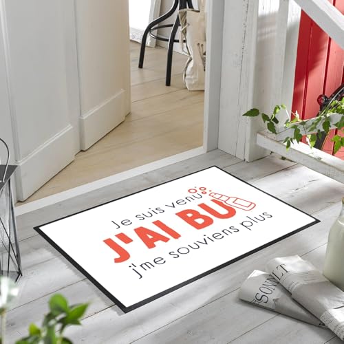 Paillasson Blanc Humour Je Suis Venu J'Ai Bu Tapis d'Entrée Soirée 75x50cm - 6