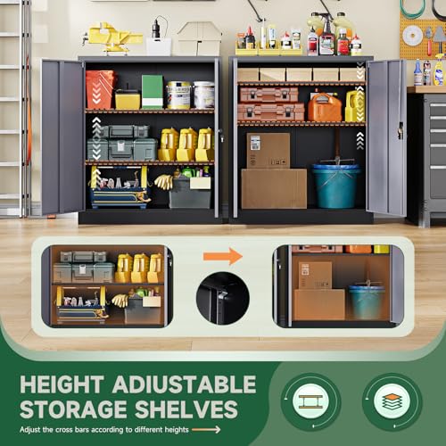 Image of Letaya Metal Storage Cabinets with Lock Door,2 Adjustable Shelves Organizer Steel Storage Cabinets for Home,Office,Warehouse,Garage,Employee Lockers(Black Gray)