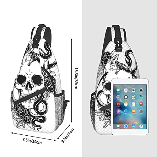 BYTKMFD Zwart en wit schedel illustratie Cross Borst Bag Diagonaal, Sling Rugzak, Weekend Outdoor Wandelen Reizen… - Image 4