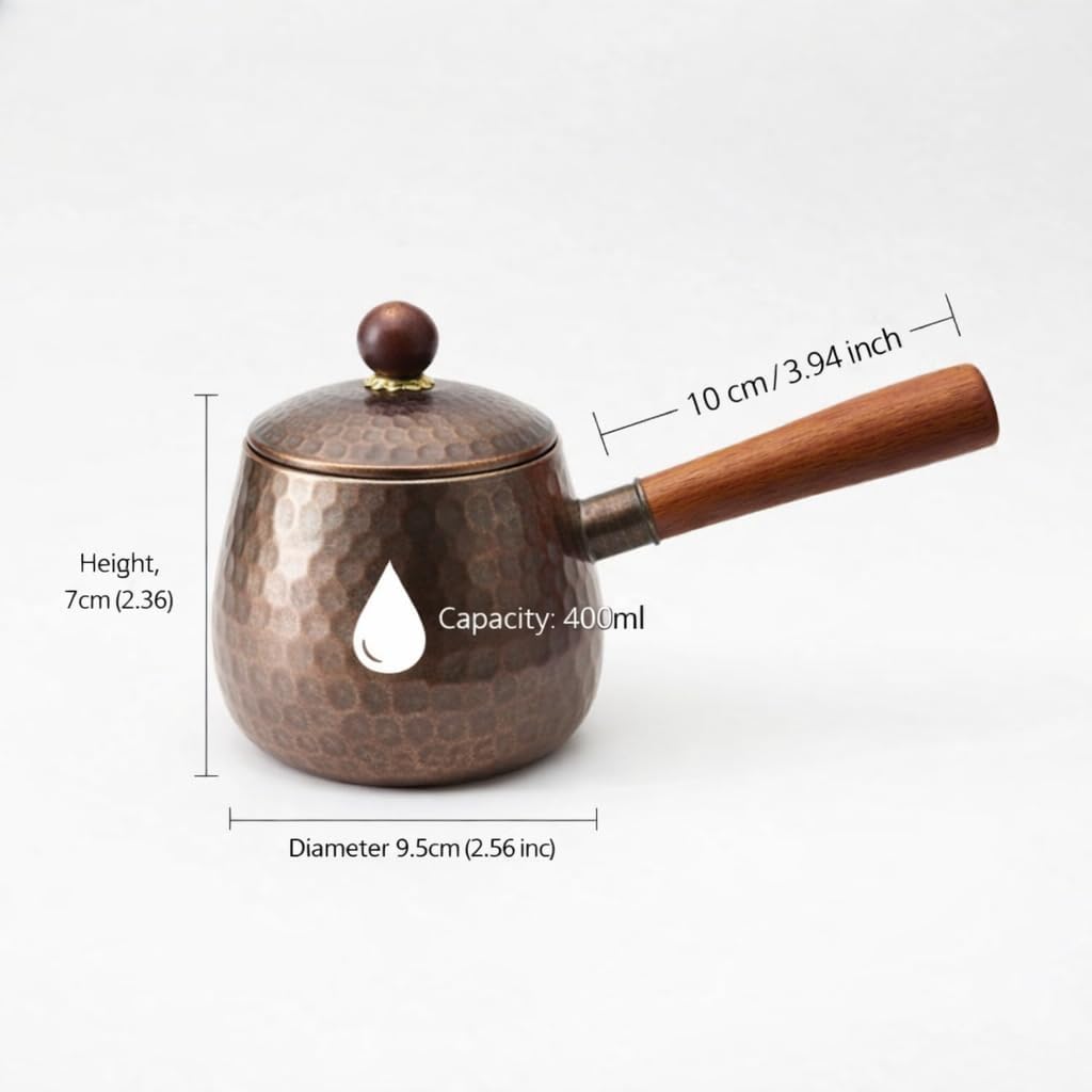 Pure Copper Tea Kettle, 400ml Hand-Hammered Pot for Stove Top