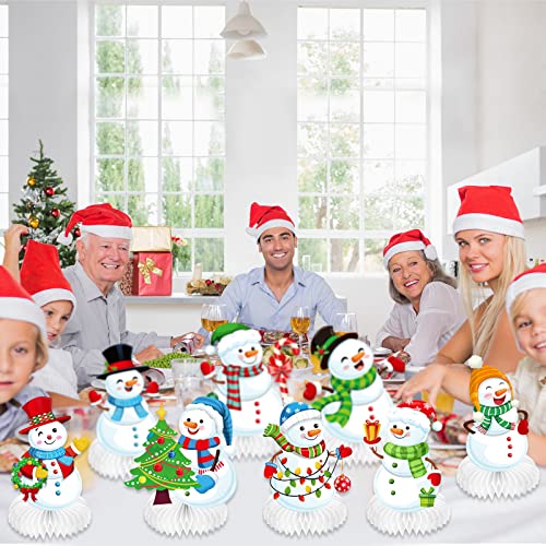 9 Pieces Christmas Honeycomb Centerpieces Table Decorations, Snowman Merry Xmas 3D Honeycomb Table Decorations For Christmas Winter Holidays Dining Room Table Party Supplies Favors #TOP5