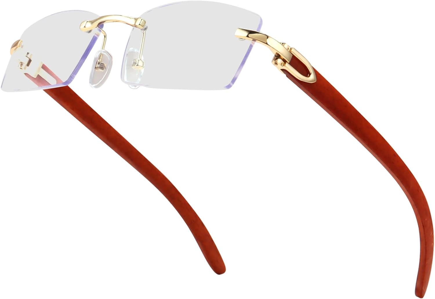 Dollger Rimless Rectangle Sunglasses for Men Women Hip-hop Wood Small Square Sunglasses Frameless 70s 90s Shades