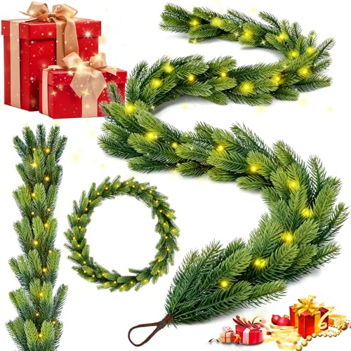 Tannengirlande Weihnachtsdeko mit Beleuchtung Lichterkette Künstliche...
