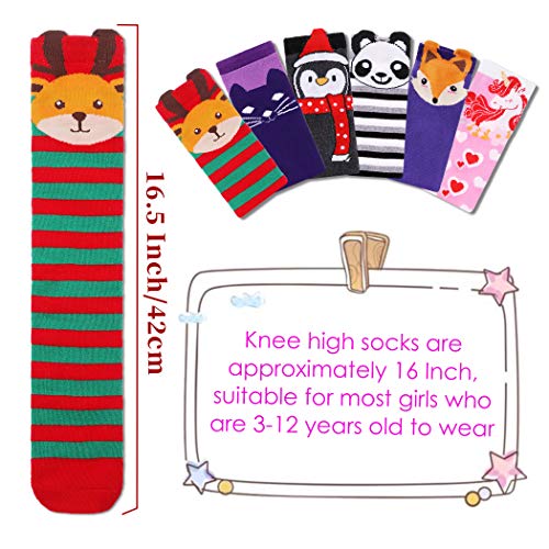 Image of FNOVCO Girls Knee High Socks Cartoon Animal Patterns Cotton Over Calf Socks