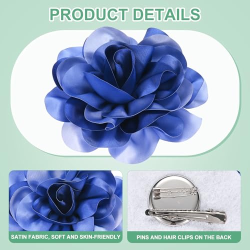Image of M METERXITY Extra Large Rose Flower Brooches, Lapel Pins Dainty Satin Fabric Big Camellia Oversized Brooch Pin for Women