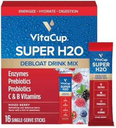 VitaCup Super H2O Bloating Relief Mixed Berry Water Enhancer Packets, 16ct