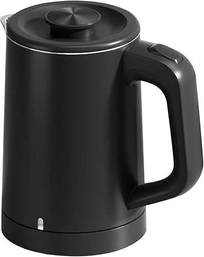 Hervidor de té eléctrico de viaje pequeño de 0.6 L, acero inoxidable 304, mini calentador de agua caliente de 600 W, hervidor de café eléctrico