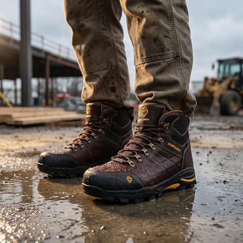 Image of SUREWAY Men's 6 inch Soft /Steel Toe Lightweight Waterproof Work Boot - Leather,Lace Up,Oil /Slip Resistant Dual-Density Comfortable EH Construction Industrial Ankle Safety Men Work Boots,Roofing, Hunting