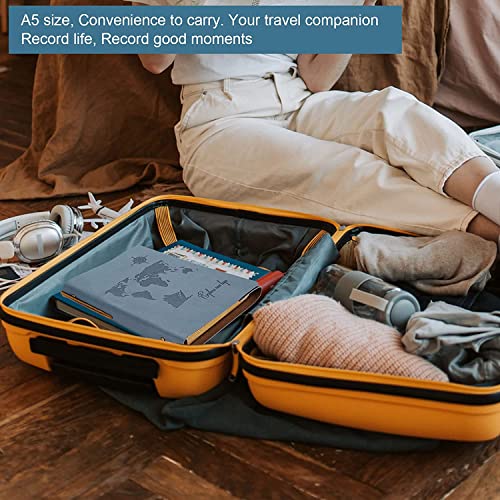 A5 Notebook Leather Journal Girls Notebook Vintage Leather Sketchbook, Refillable Diary Notebook Travel Journals For Women With 6 Ring Binder 200 Blank Brown Pages (Map-Gray Blue) #TOP5