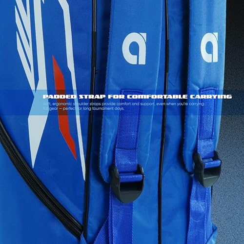 Image of Apacs Falcon Badminton Kitbag with Premium Long-Lasting Material | Spacious Main Compartment + Side Storage | Comfy Adjustable Backpack Straps | Ideal for Professional Players (Blue)