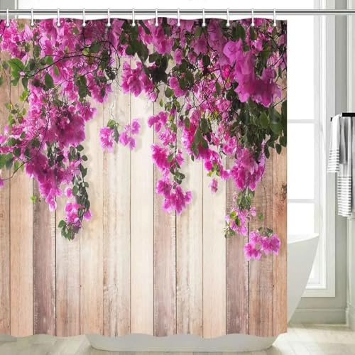 Rideau de douche de qualité au design floral rétro et bois