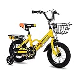 FUFU Las Bicicletas Plegables de los niños, los tamaños de 12 Pulgadas, 14 Pulgadas, 16 Pulgadas, 18 Pulgadas, 3 Colores, con estabilizadores, Guardabarros y Soportes (Color : Yellow, Size : 12in)