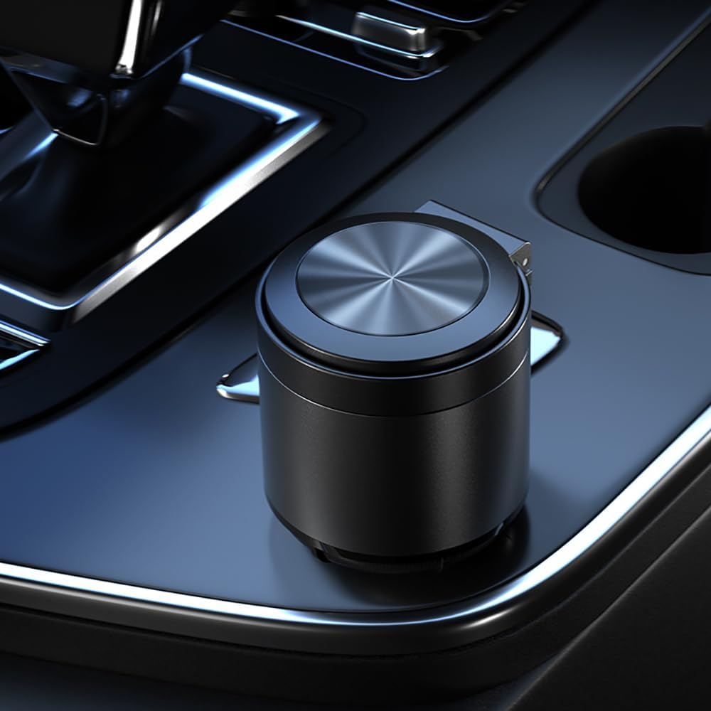 Car Portable Ashtray with Flip Lid for Toyota 86 GR86 GT86 ZN8 ZN6 / Camry Sedan XV70 XV50 XV40 XV30 XV20 XV10 1992-2025, Auto Multifunctional Smokeless Alloy Windproof Trash, LED Light