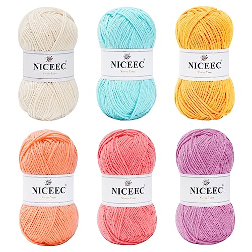 Image of NICEEC 300g Soft Assorted Colors Yarn - Sport Weight,100% Acrylic, 4 Ply, Bonbons Yarn for Crochet & Knit, DIY Project Starter Kit for Kids or Adults(Total 870yds) - Series 14